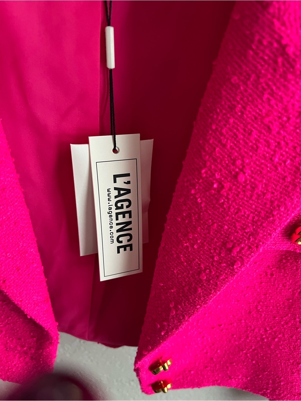 L'AGENCE Cropped Tweed Blazer in Hot Pink - Picture 4 of 6